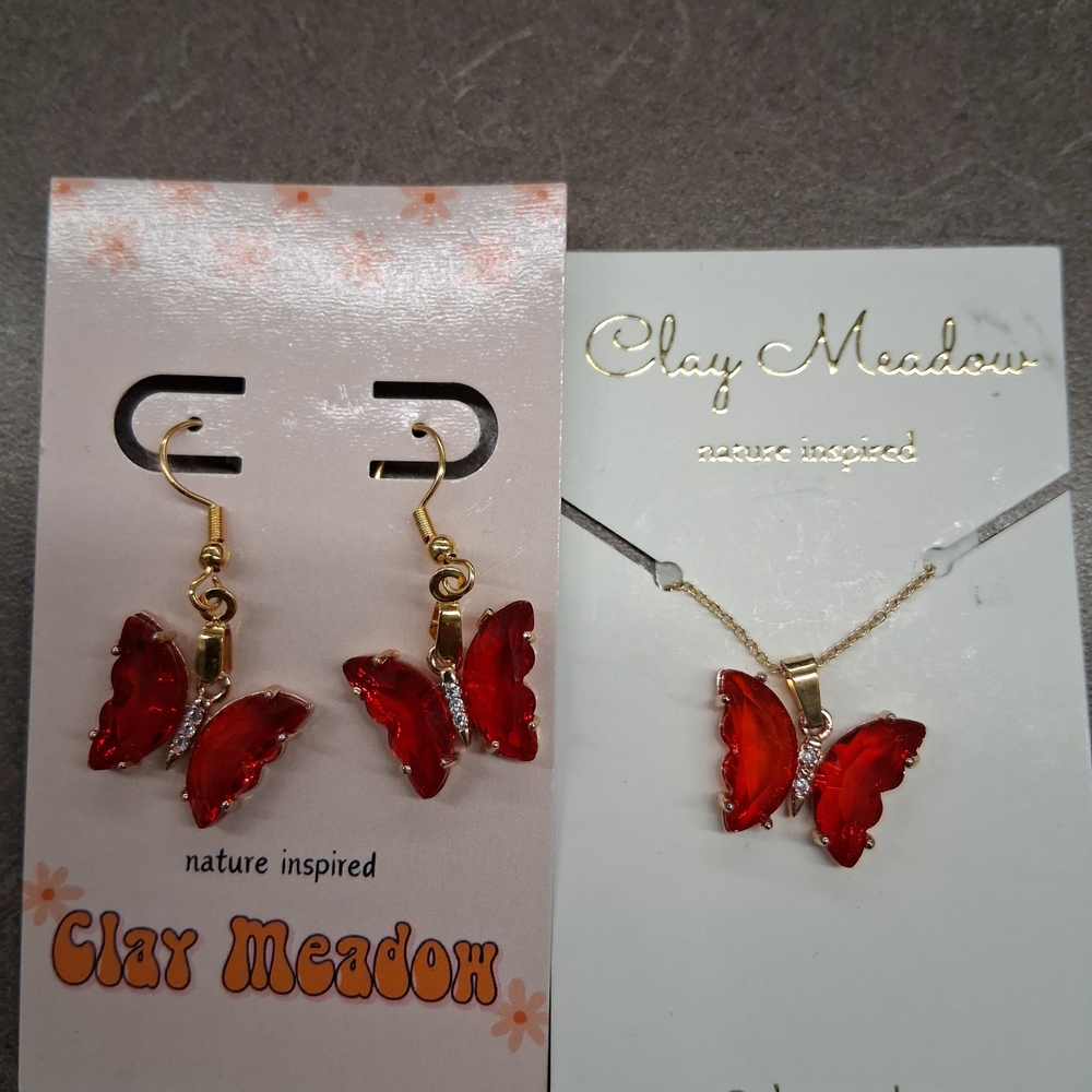 Red Butterfly Jewelry Set